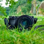 dslr camera in the grass